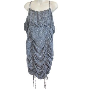 Fashion Nova Floral Dress Ruching Adjustable Straps Blue Yellow Cream Size 3X